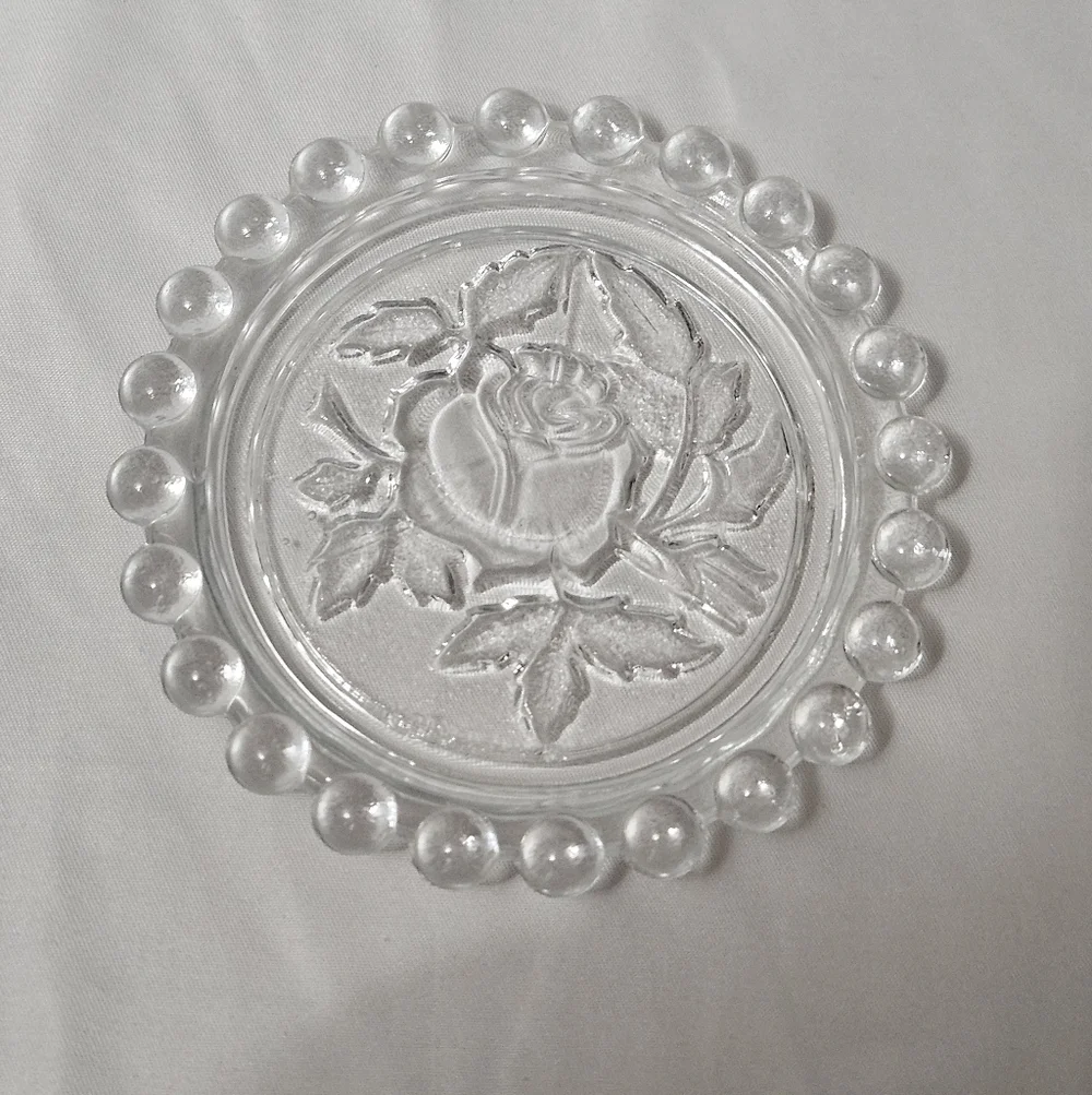 Vintage Made In German Democratic Republic Glass Rose Coaster 4 Inch!